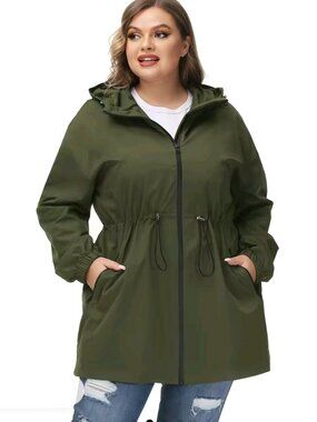 New HANNA NICOLE Green Hooded Lightweight Raincoat Windbreaker Plus Size 26W